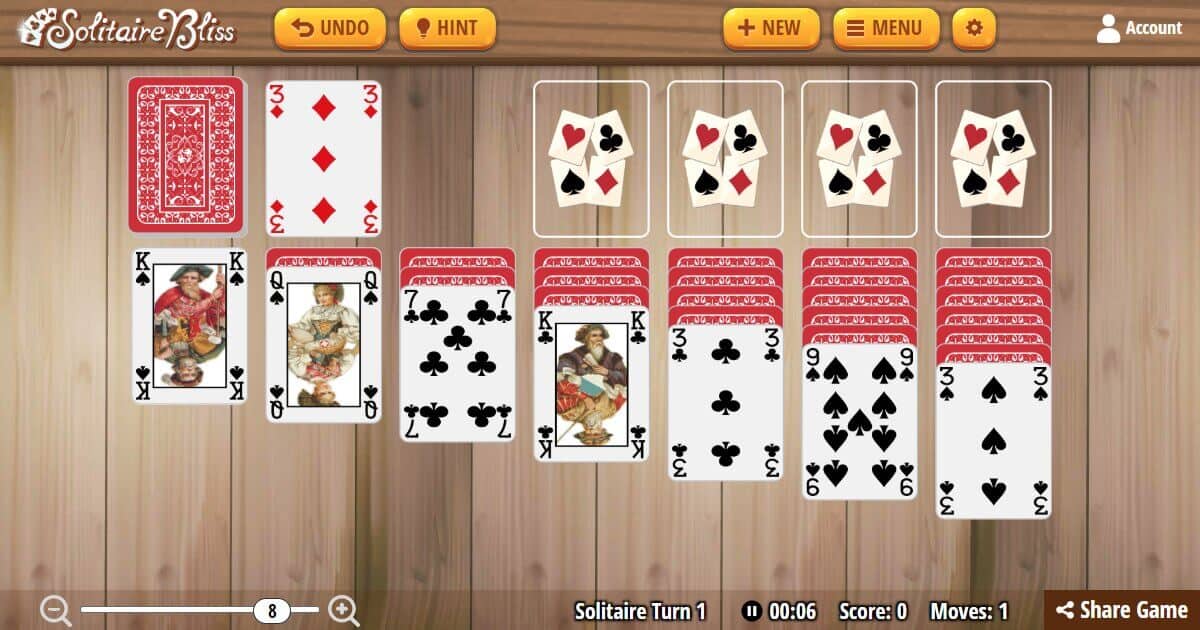 Classic Solitaire Online: Full Screen, Track Wins, Undo Moves